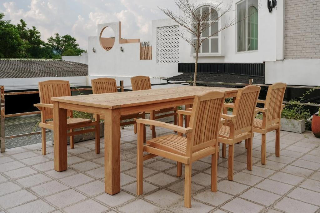 NOUVEL ENSEMBLE DE JARDIN EN TECK AVEC 6 CHAISES EMPILABLES, Jardin & Terrasse, Neuf, Salons de jardin, 6 places, Enlèvement