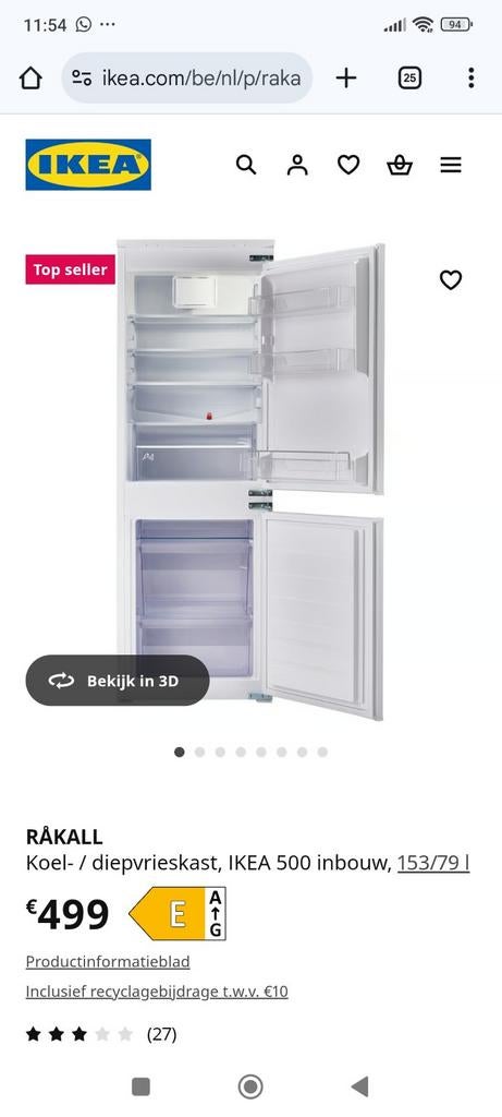 Inbouw koelkast en vriezer van ikea, Ophalen