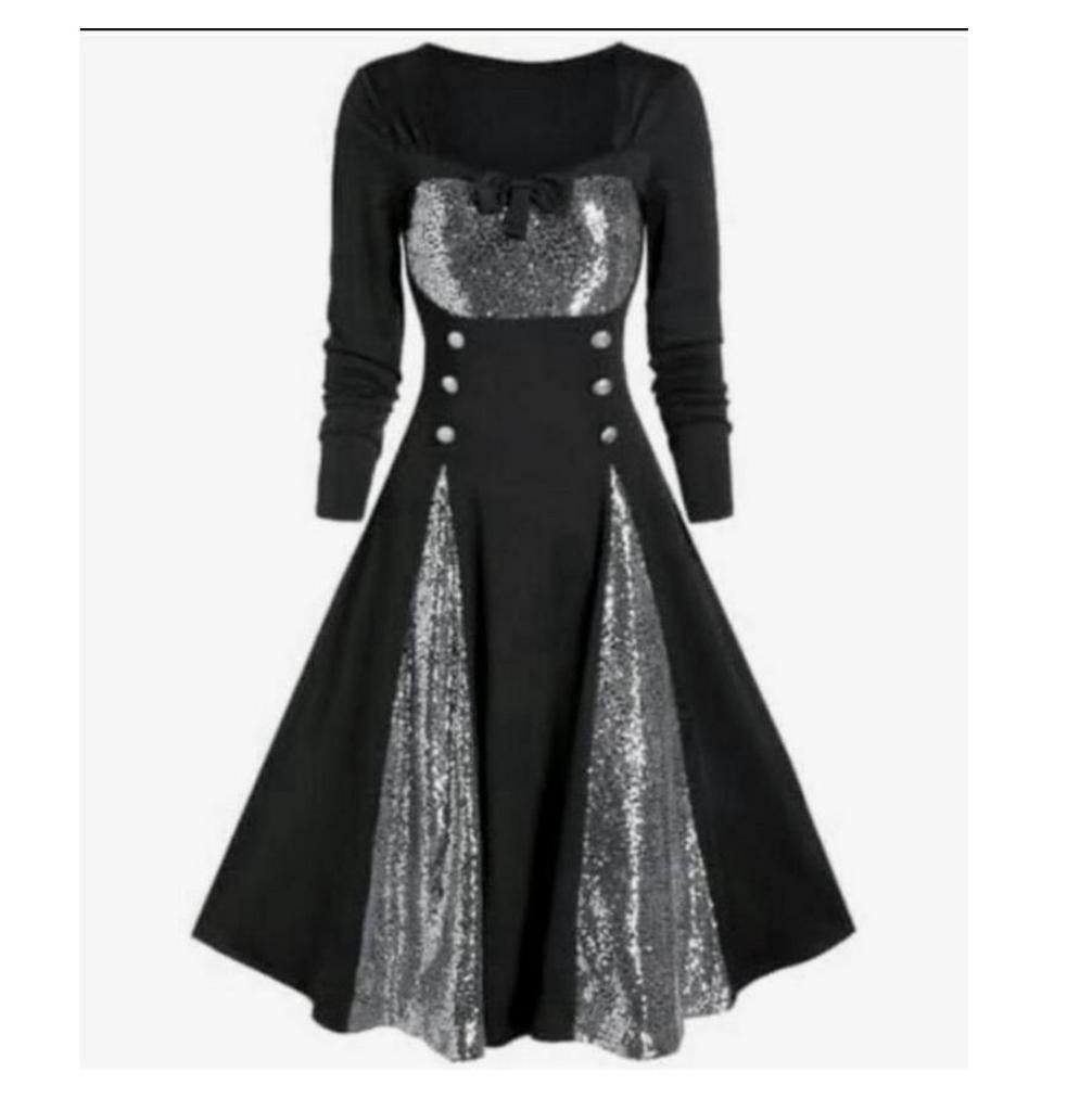 Retro vintage Jaren '50 Punk Gothic Flare Jurk XL goth dress, Zwart, Maat 46/48 (XL) of groter, Nieuw, Ophalen of Verzenden