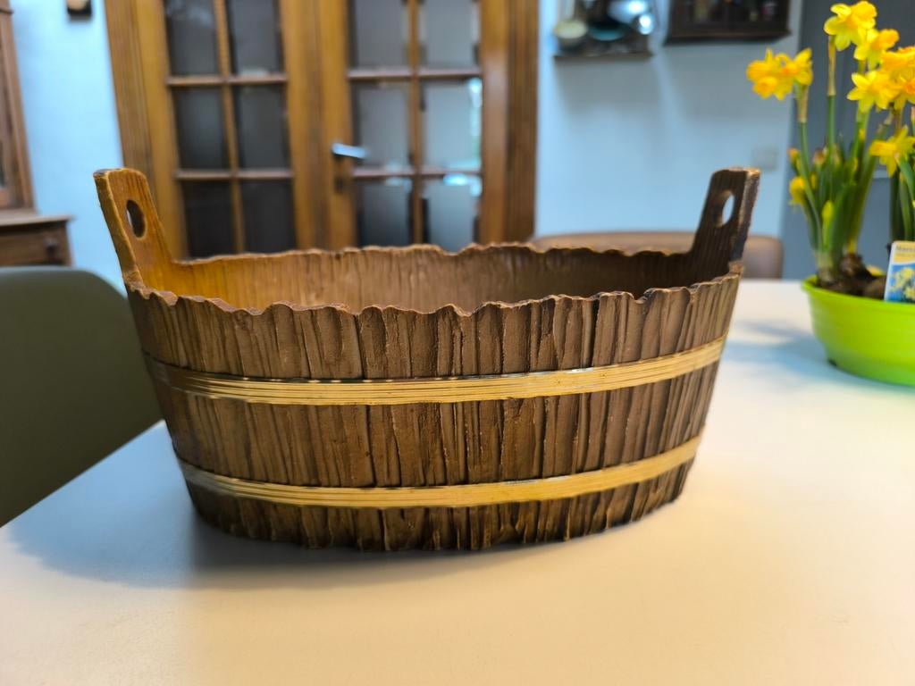 Vintage imitatiehouten bloembak/bloempot, Tuin en Terras, Ophalen of Verzenden