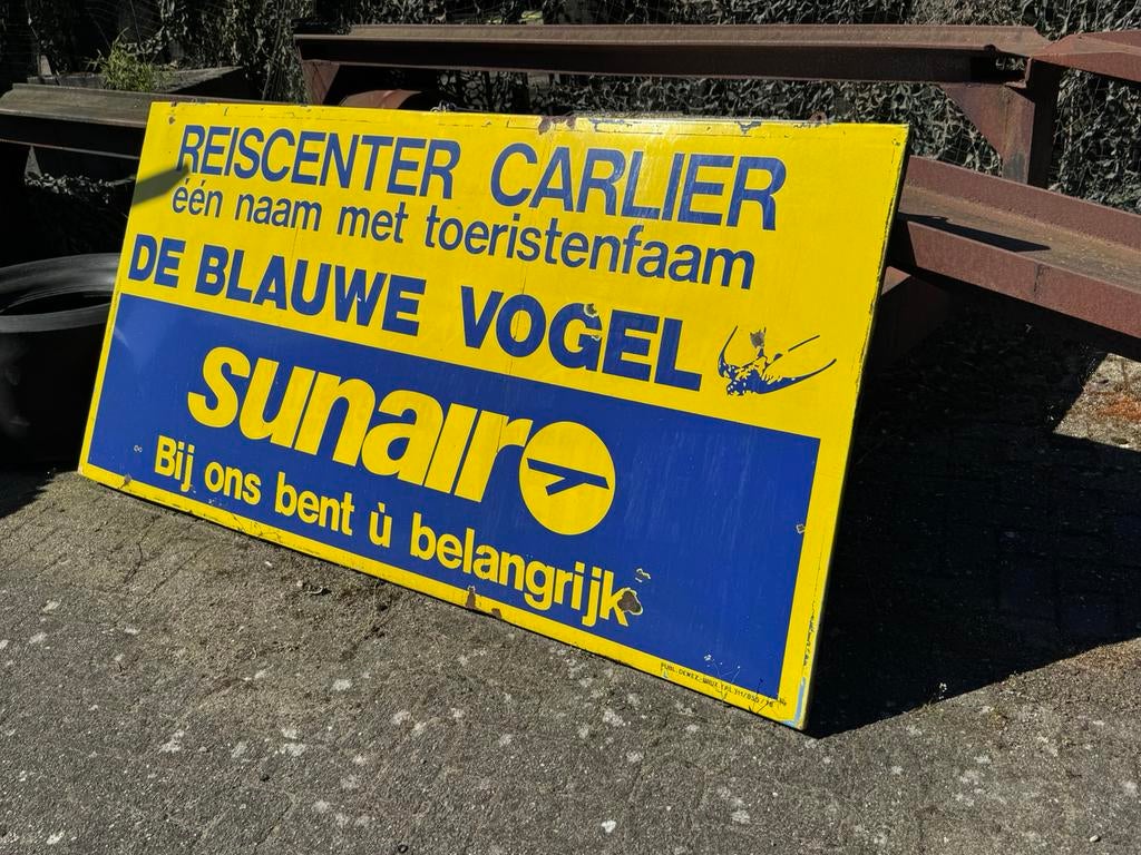 Grand panneau d'affichage en émail Sunair XL, Collections, Enlèvement, Utilisé, Panneau publicitaire