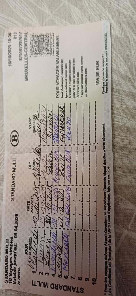 3 treinkaartjes van de nMBS, Tickets en Kaartjes, Trein