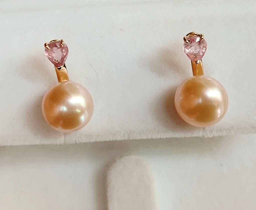 Gouden oorstekers met parels en zeldzame spinellen, Handtassen en Accessoires, Oorbellen, Ophalen of Verzenden, Zo goed als nieuw