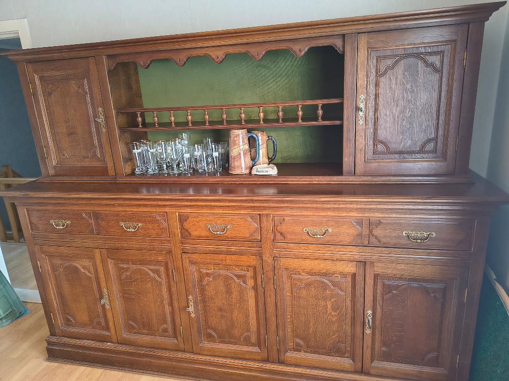 Volle houten antieke buffetkast in 2 delen, Antiek en Kunst, Ophalen
