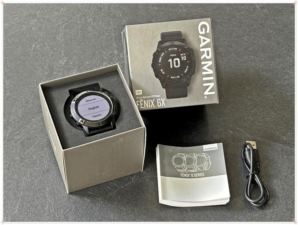 GARMIN – FENIX 6X PRO - 51mm, Handtassen en Accessoires, Smartwatches, Gebruikt, Android, Zwart, Afstand, Calorieverbanding, Conditie