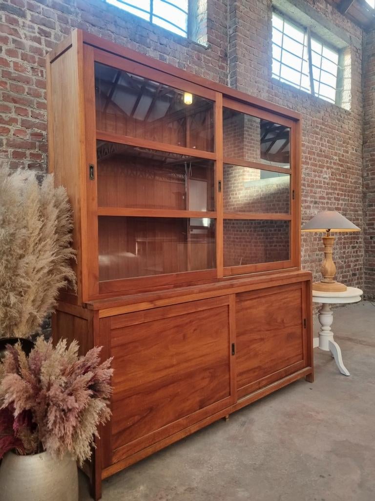 Teak vitrinekast/buffetkast  art:85/26.1, Ophalen, Met deur(en), Teak, 200 cm of meer