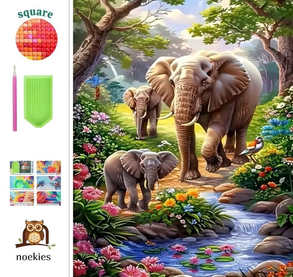 nr 33 Peinture au diamant éléphant 50x40cm (carré), Hobby & Loisirs créatifs, Neuf, Multicolore, Autocollant, Autres matériaux