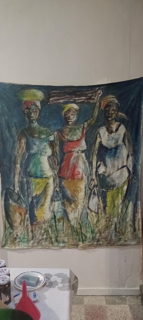 Peinture congo Cyrille Bokotaka,Tournai 1992, 135x155, n340, Enlèvement