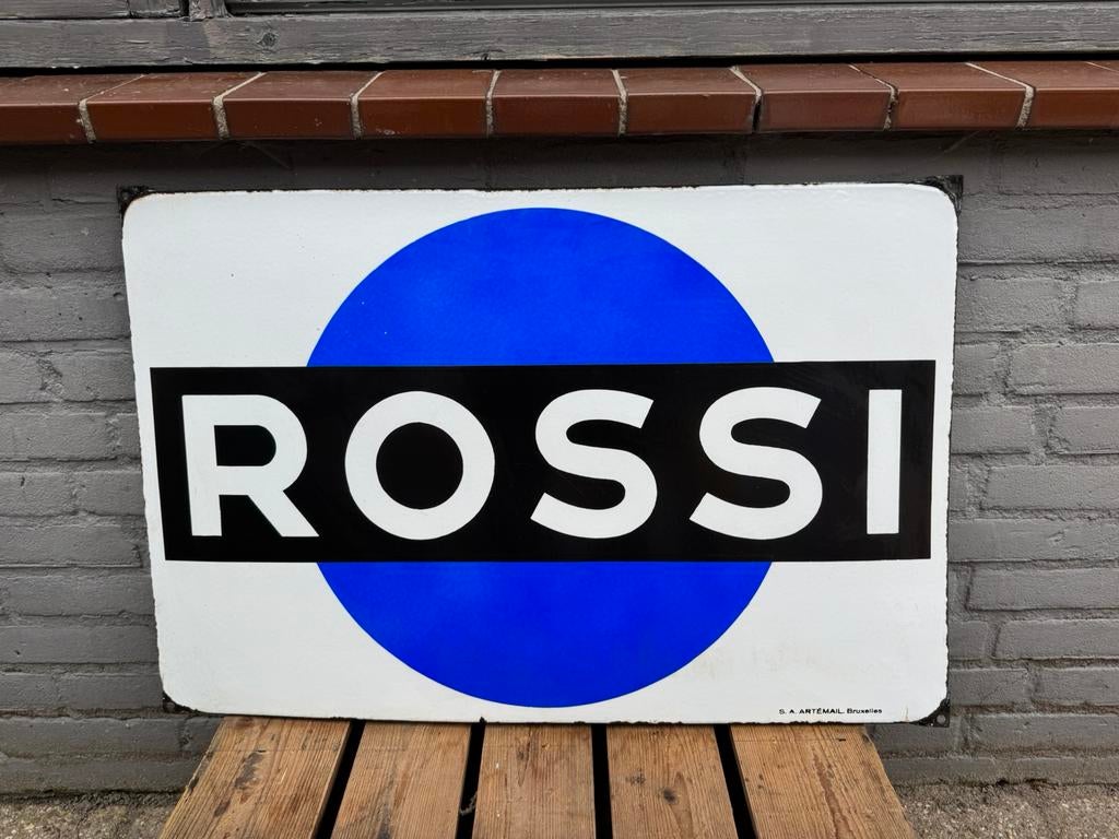 Panneau d'affichage ancien en émail ROSSI, Enlèvement ou Envoi, Utilisé, Panneau publicitaire