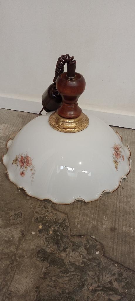 Lustre Monte-et-Baisse Opaline Fleurie - Made in Italy-50cm, Maison & Meubles, Enlèvement, Utilisé, Verre