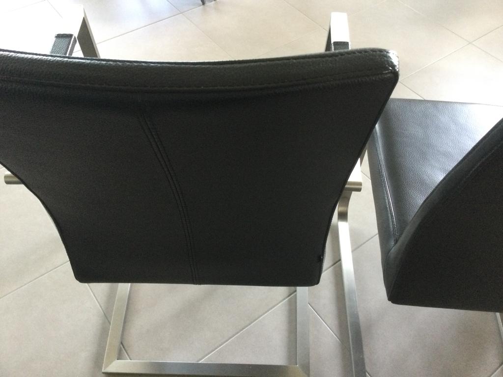 6 Stoelen zwart leder met poten in metaal, Huis en Inrichting, Stoelen, Ophalen, Zo goed als nieuw, Zwart, Leer