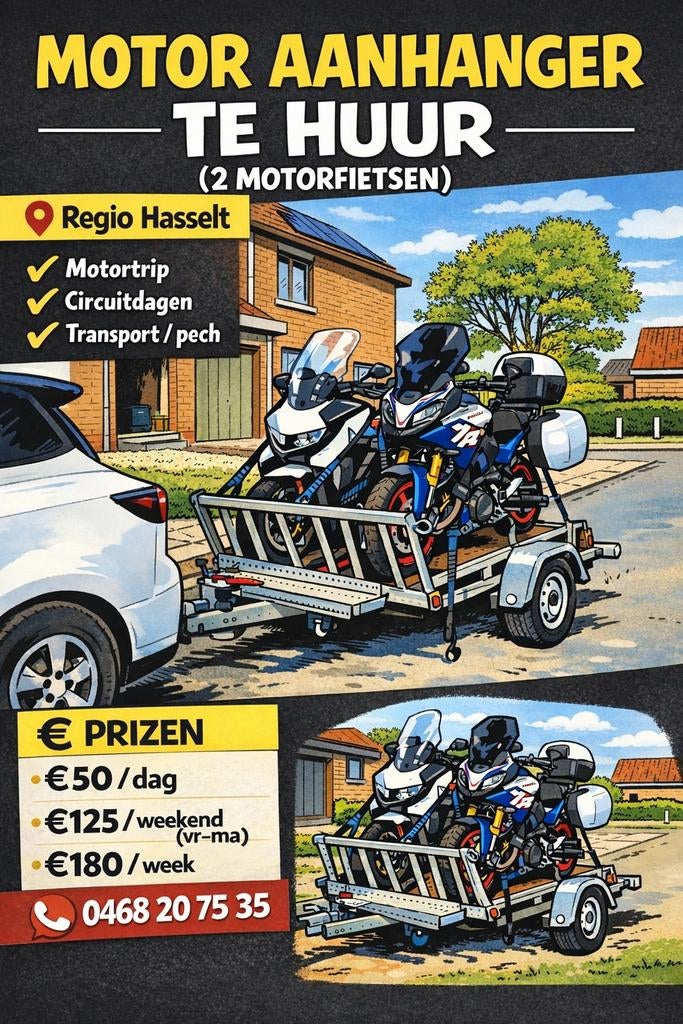 Te huur motor aanhanger 750kg, Auto diversen, Aanhangers en Bagagewagens, Ophalen