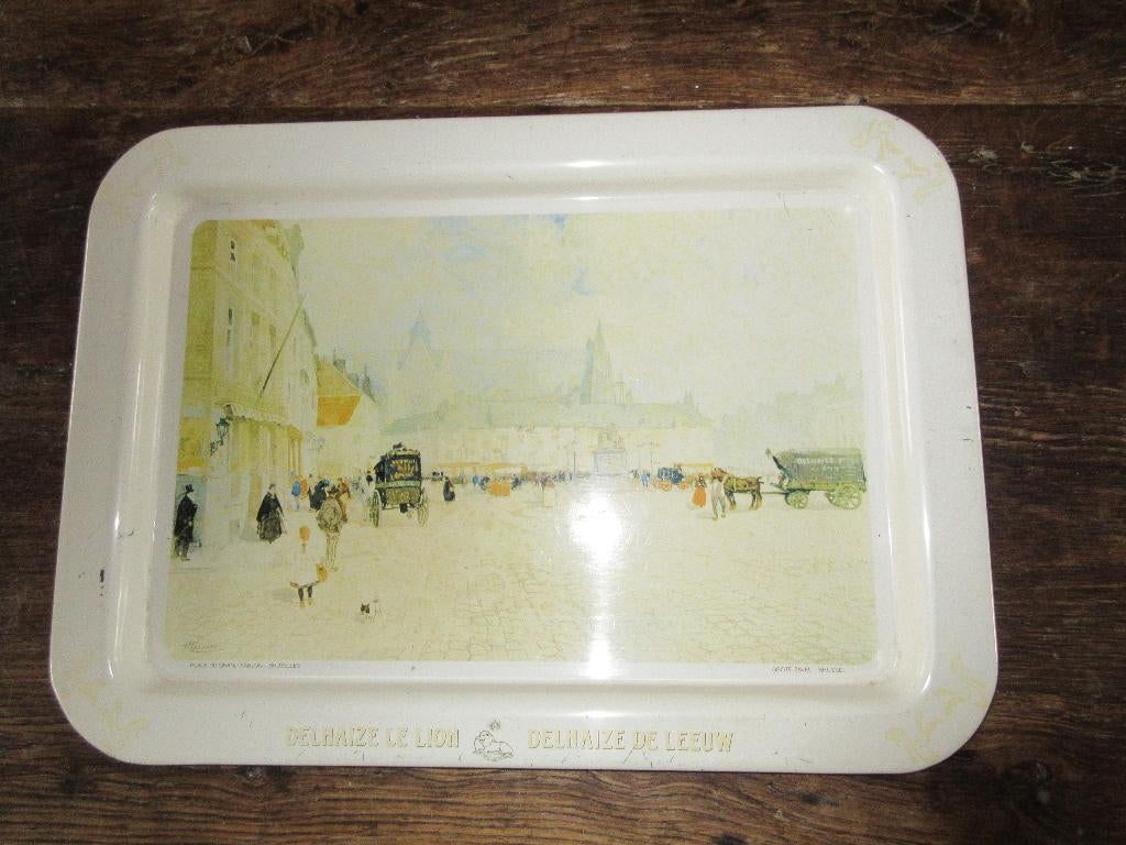 Oude metalen dienschotel reklame Delhaize De Leeuw vintage, Verzamelen, Merken en Reclamevoorwerpen, Ophalen