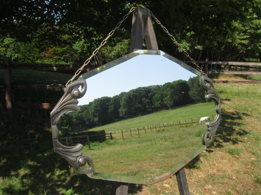 Miroir Jugendstil original dans un cadre en étain, Antiquités & Art, Enlèvement, Autres formes, 50 à 100 cm, Moins de 100 cm