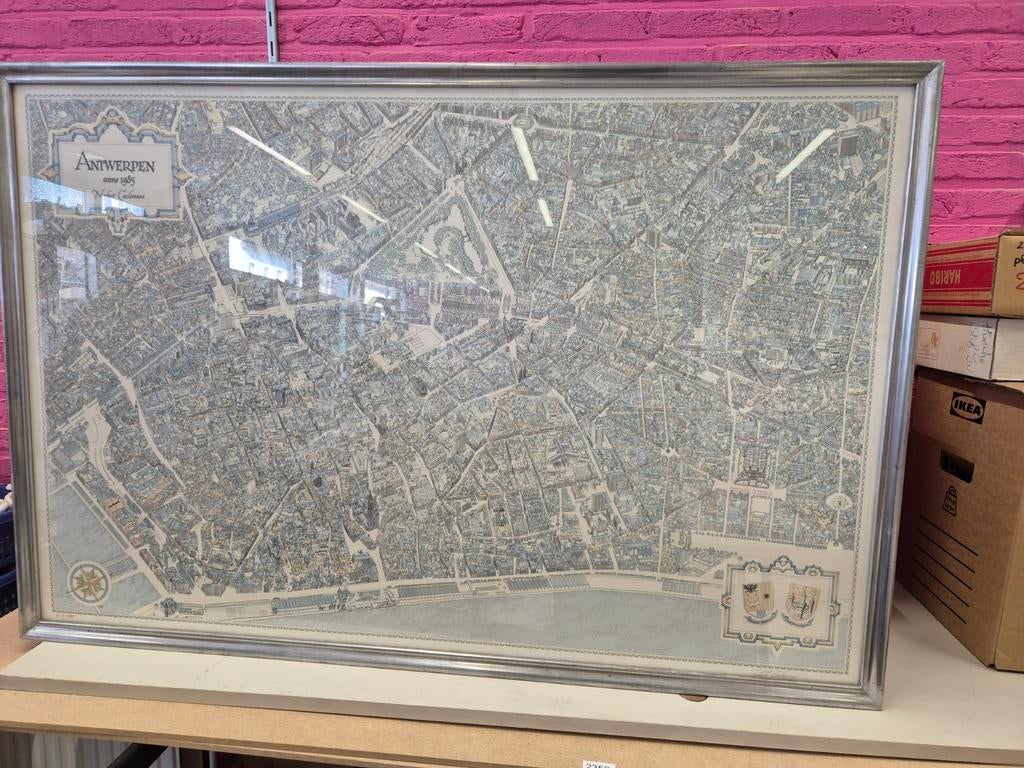 Plattegrond centrum Antwerpen zeefdruk, Ophalen, Zo goed als nieuw