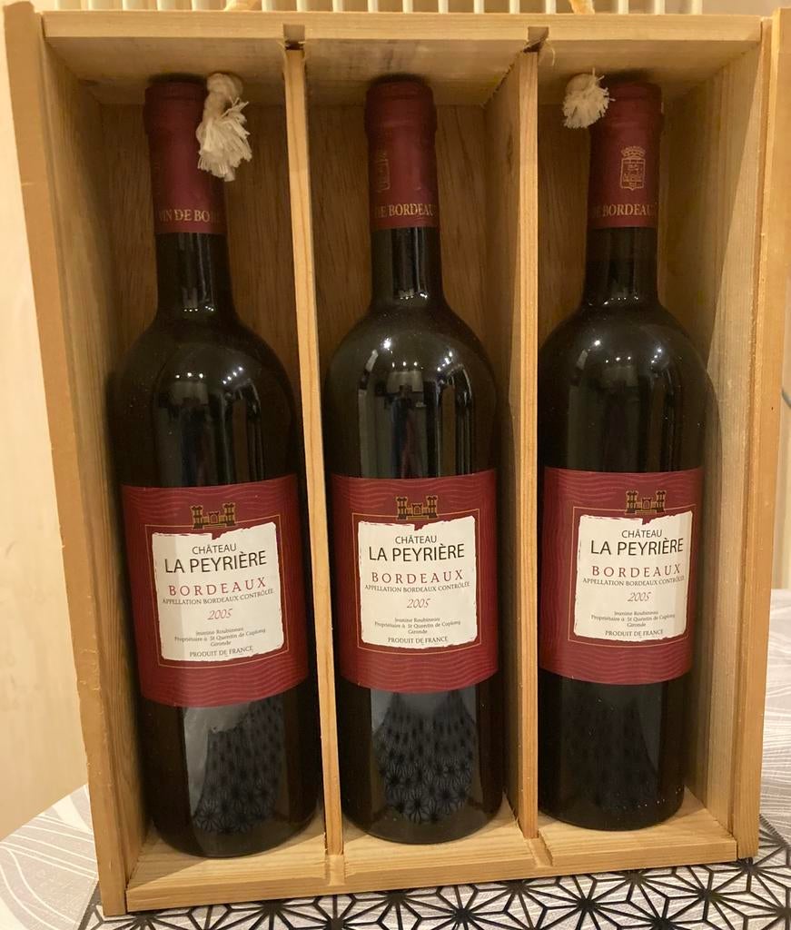 3 fois Château La Peyrière Bordeaux 2005, Collections, Neuf, Pleine, Enlèvement, Vin rouge