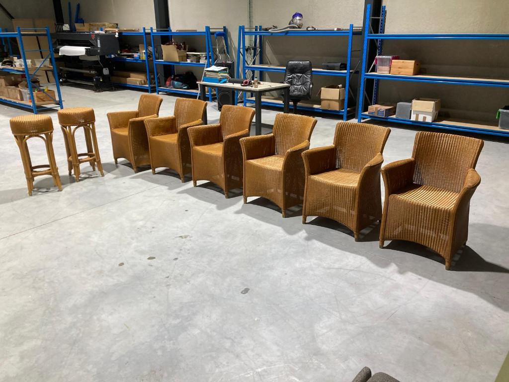 Set Vincent Sheppard keukenstoelen en toogkrukken, Ophalen, Gebruikt, Bruin, Riet of Rotan