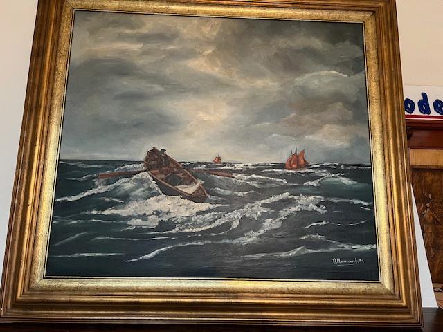 Peinture à l'huile maritime sur toile M Allermeersch, Enlèvement
