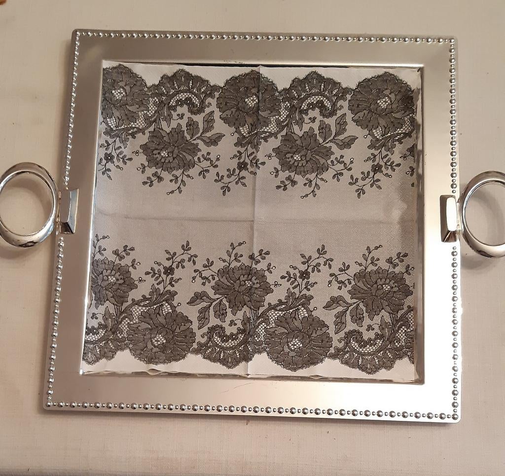 Vierkantig verzilverd dienblad, Ophalen of Verzenden, Gebruikt