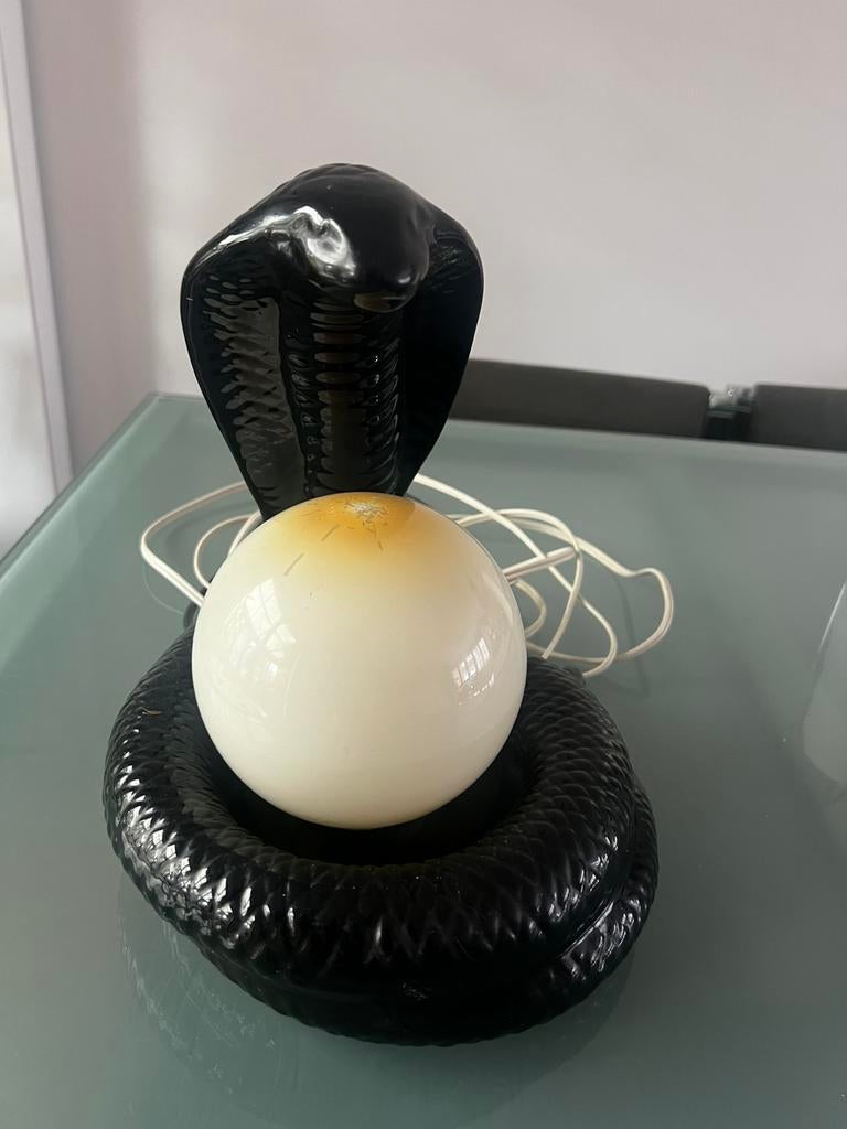 Lampe cobra vintage en ceramique noire, Enlèvement ou Envoi, Comme neuf, Verre