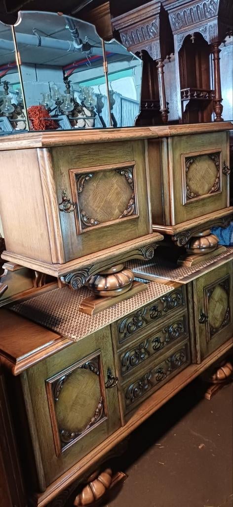 Kaptafel / wandkast met spiegel/ 2 nachtkastjes antiek, Ophalen