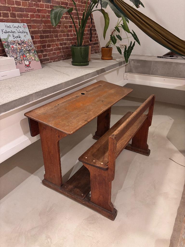 Authentieke vintage schoolbank met zitbank, Enlèvement