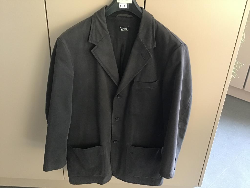 donkergrijze heren blazer maat large voor 15 euro, Ophalen of Verzenden, Zo goed als nieuw, Maat 52/54 (L)