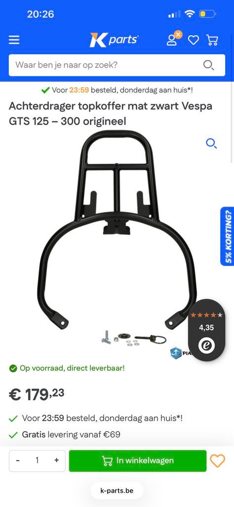 Vespa Gts Topkoffer Drager, Fietsen en Brommers, Brommeronderdelen | Scooters, Zo goed als nieuw, Vespa, Overige typen, Ophalen