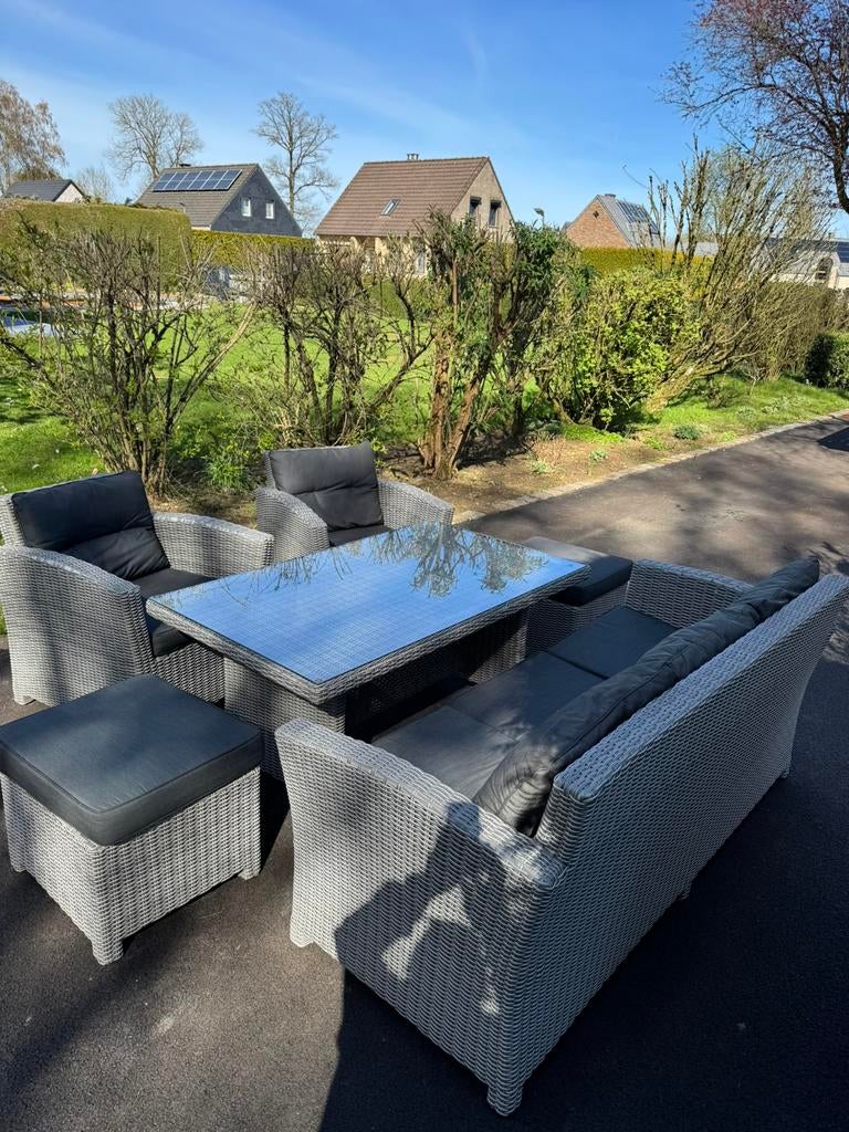 Ensemble meubles de jardin tressé gris, Table à dinner, Salons de jardin, Comme neuf, 8 places