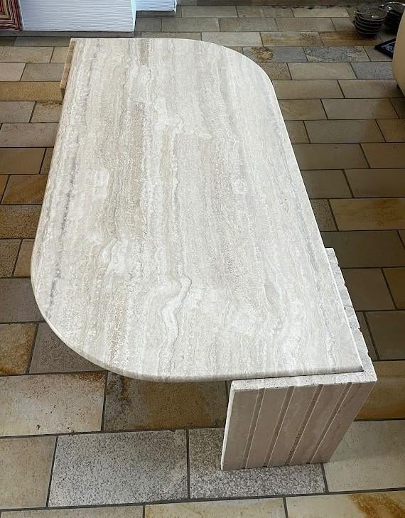 Table de salon en travertin – design élégant et intemporel, 100 à 150 cm, Moins de 50 cm, Comme neuf, Enlèvement