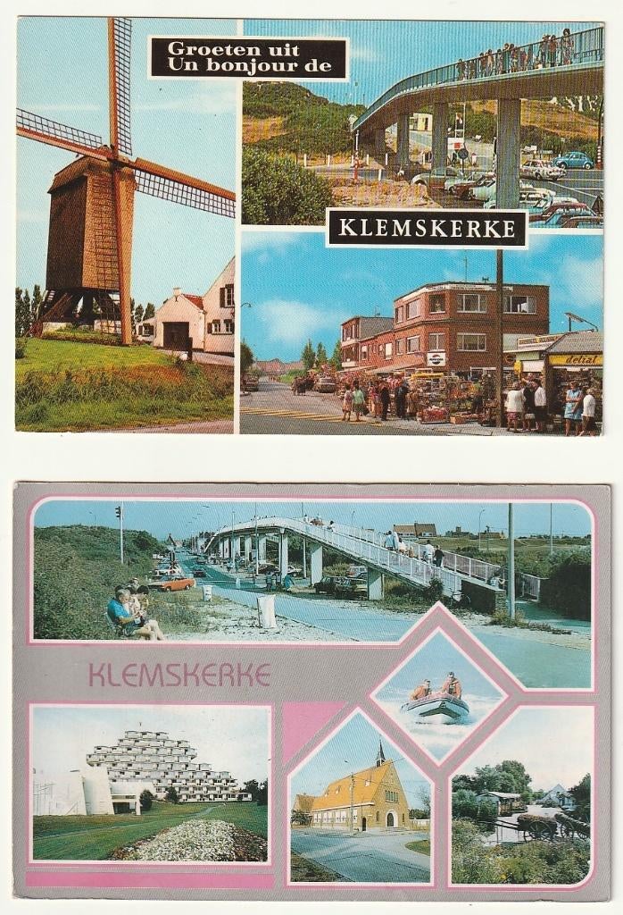 Lot 2 gekleurde kaarten Klemskerke (molen...), Verzenden, Ongelopen, West-Vlaanderen