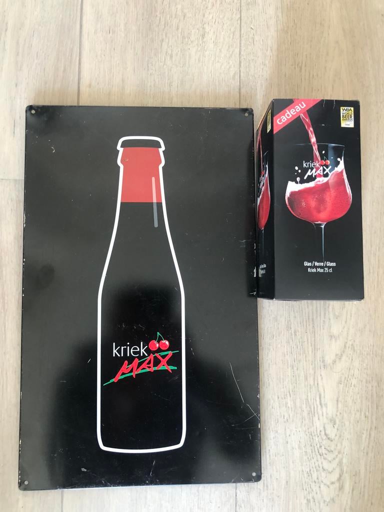 Reclamebord Kriek Max met nieuw glas 25cl., Verzamelen, Ophalen, Zo goed als nieuw, Reclamebord