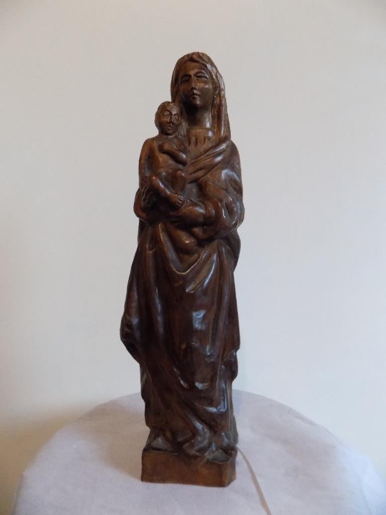 Massief houten beeld OLV en kindje, Ophalen of Verzenden