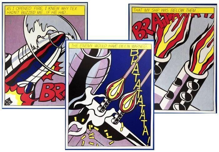 Roy Lichtenstein - Triptiek - "As I opened Fire...", Antiek en Kunst, Kunst | Litho's en Zeefdrukken, Verzenden