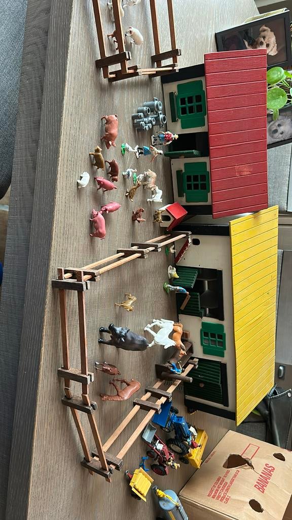 Vintage houten boerderij jaren 70 + dieren en voertuigen, Ophalen