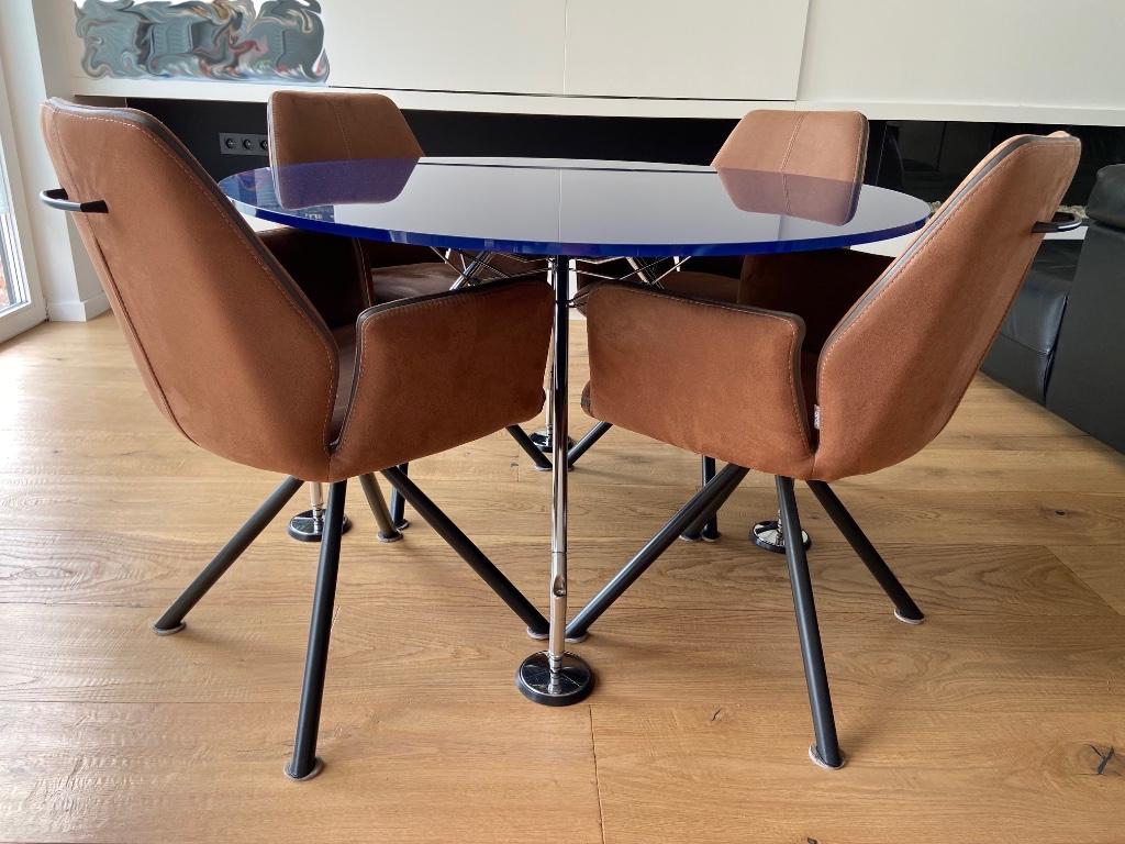 Table ronde en verre opaque et acier chromé NOMOS de Norman, Ophalen, Design, Rond, Zo goed als nieuw