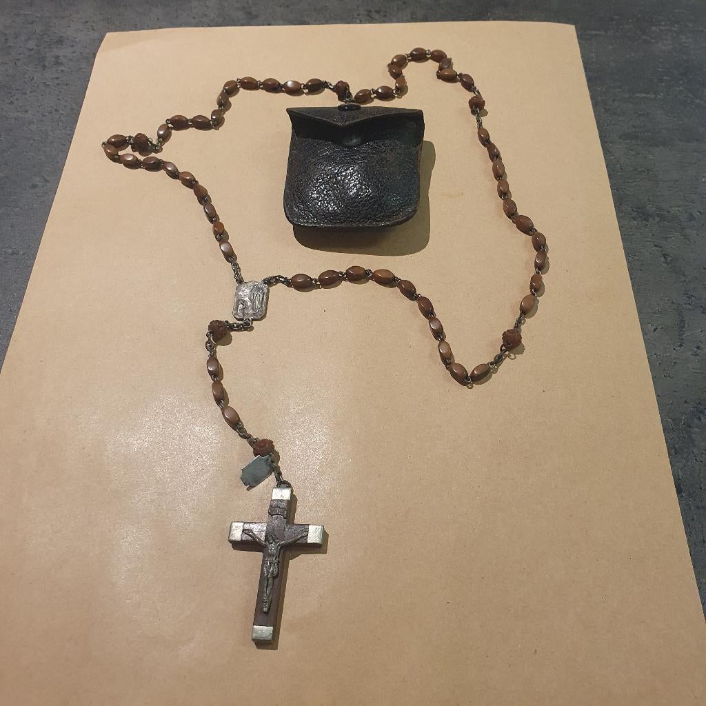Chapelet de Lourdes vintage avec étui en cuir, Enlèvement, Utilisé, Bijoux, Christianisme | Catholique