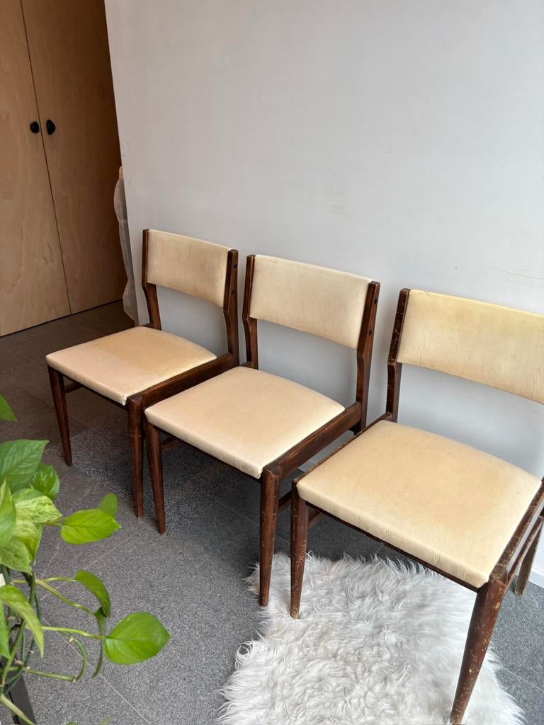 Set van 3 vintage eetkamerstoelen, Trois, Vintage, Brun, Enlèvement