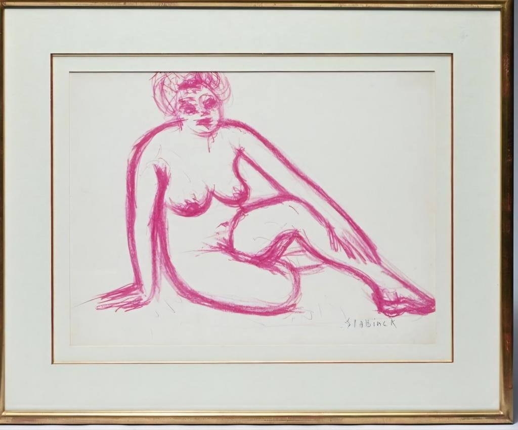 SLABBINCK Rik "Zittend naakt" paars vetkrijt, Enlèvement ou Envoi