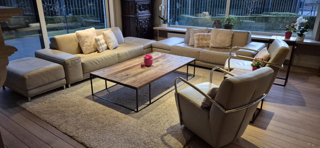 Lederen salon (beige), Ophalen, Zo goed als nieuw