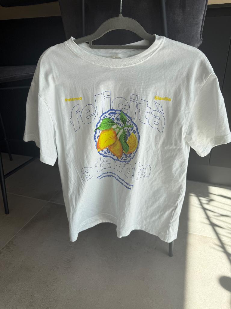 T-shirt H&M blanc motifs citrons, Neuf, Manches courtes, H&M, Enlèvement ou Envoi