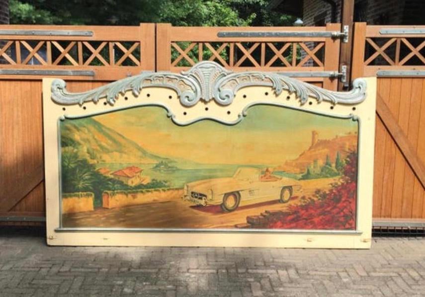 Antiek XXL Frans Kermispaneel Côte d’Azur + Mercedes 300 SL, Ophalen, Gebruikt