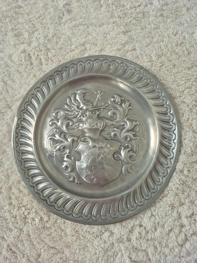 Vintage Tinnen Sierbord – Heraldisch Wapen – 90% Tin, Ophalen