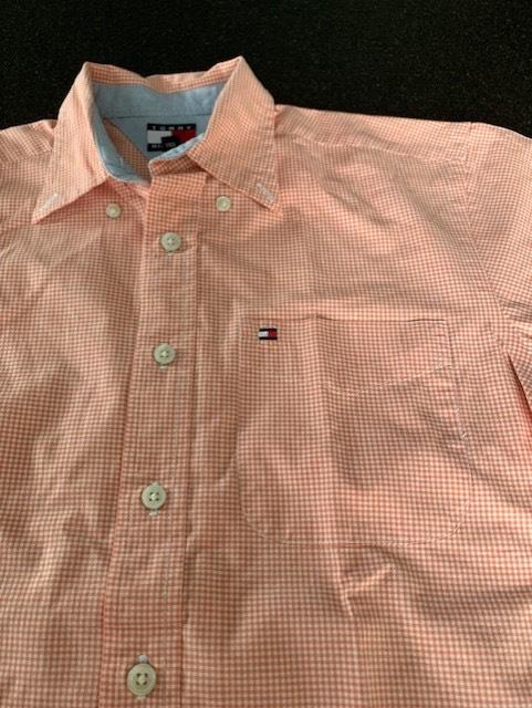 TOMMY HILFIGER koraal/wit geruit hemd: maat 140, Overhemd of Blouse, Ophalen of Verzenden, Jongen, Tommy Hilfiger