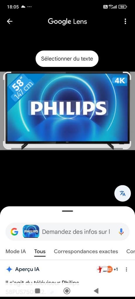 Philips Grand Smart TV Ultra HD 4k 58 pus 146 cm, Philips, LED, Enlèvement, 4k (UHD)