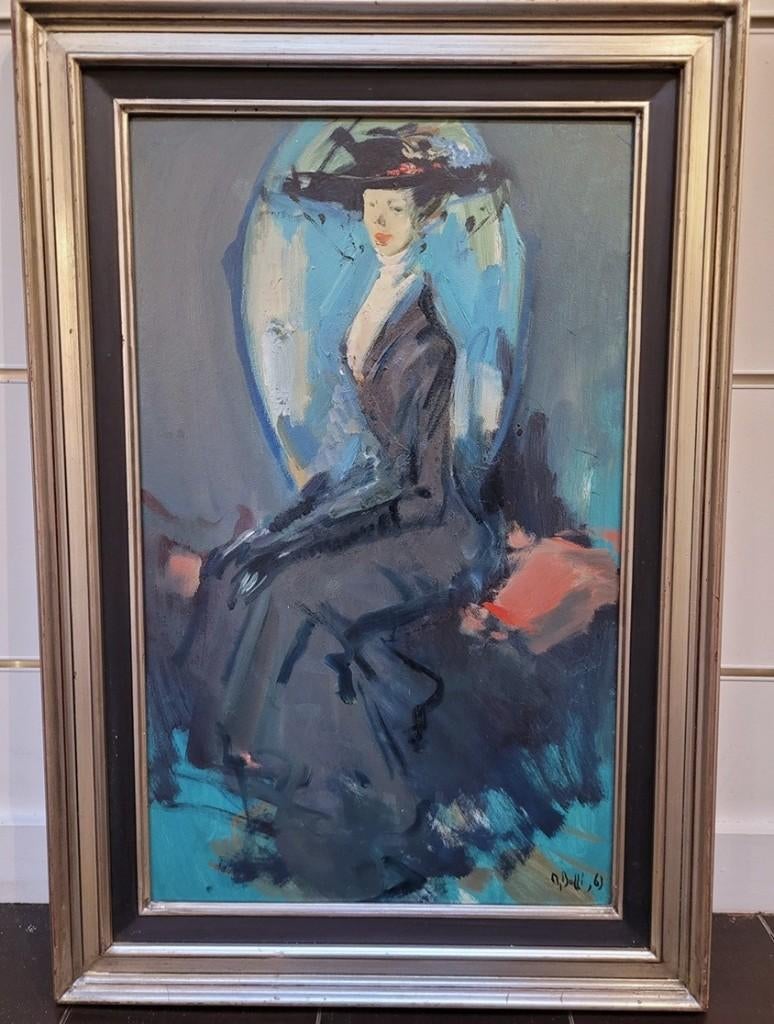 Martin BOLLÉ, dame in blauw, Antiquités & Art, Art | Peinture | Classique, Enlèvement ou Envoi