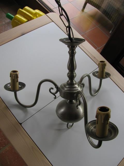 Tinnen luchter met 3 lampen, klein sokket, Enlèvement, Utilisé, Métal