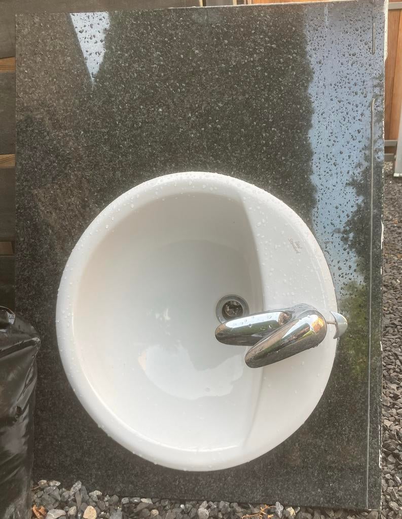 Lavabo in marmeren blad, Doe-het-zelf en Bouw, Ophalen, Gebruikt, Wastafel