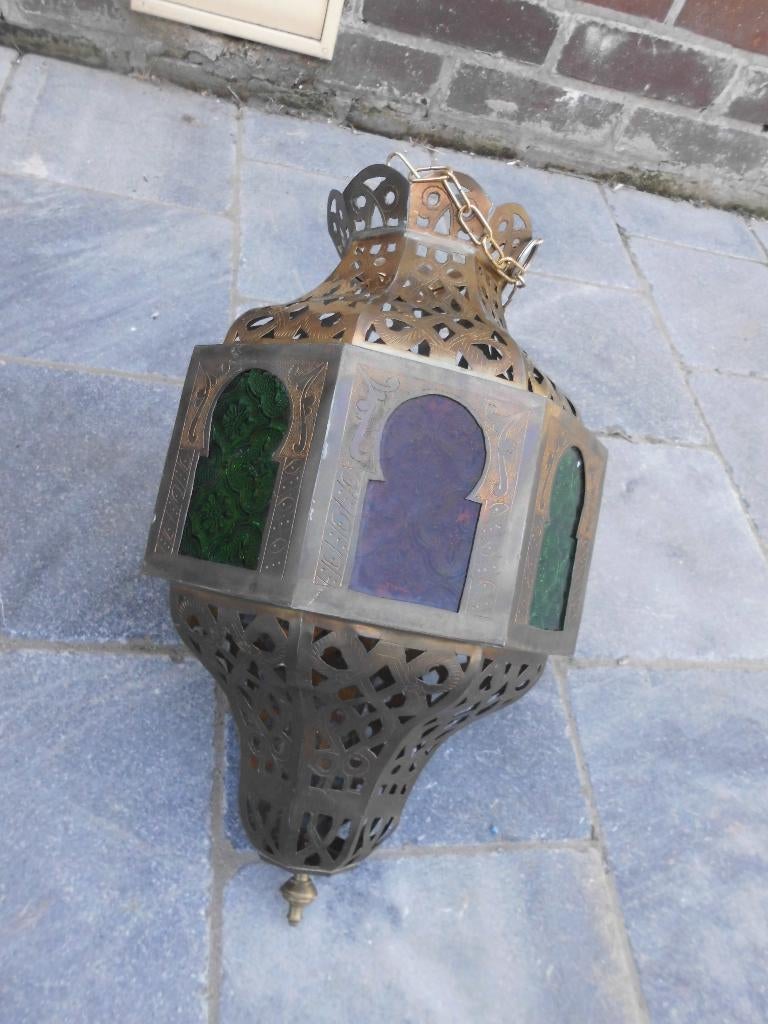 oude Marokkaanse kroonluchter - oosterse koperen plafondlamp, Antiek en Kunst, Antiek | Verlichting, Ophalen of Verzenden