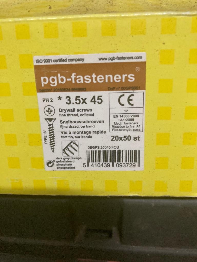 PGB gipsplaatschroeven 3.5x45 op band – 1000 stuks, Doe-het-zelf en Bouw, Ophalen, Nieuw, Schroeven